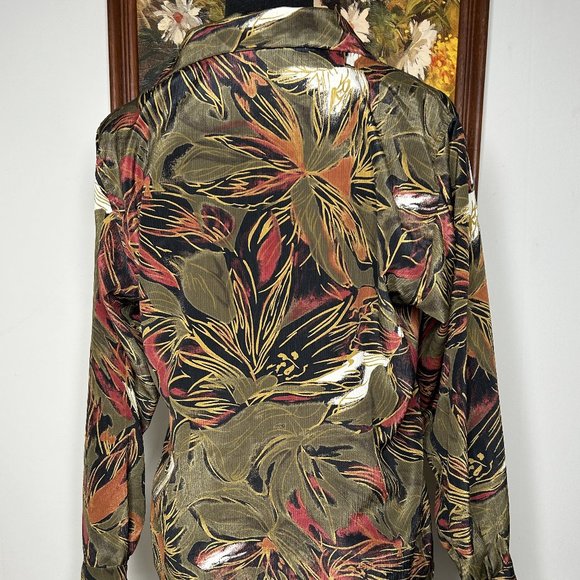 Le Caviar Petite Blouse Women Small Multicolor Floral Fall Leaves Button Office - Picture 3 of 13